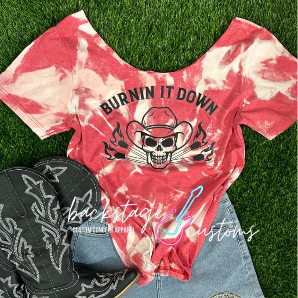 🔴CLOSE OUT: Jason Aldean Burnin' It Down Off The Shoulder Bleached Tee